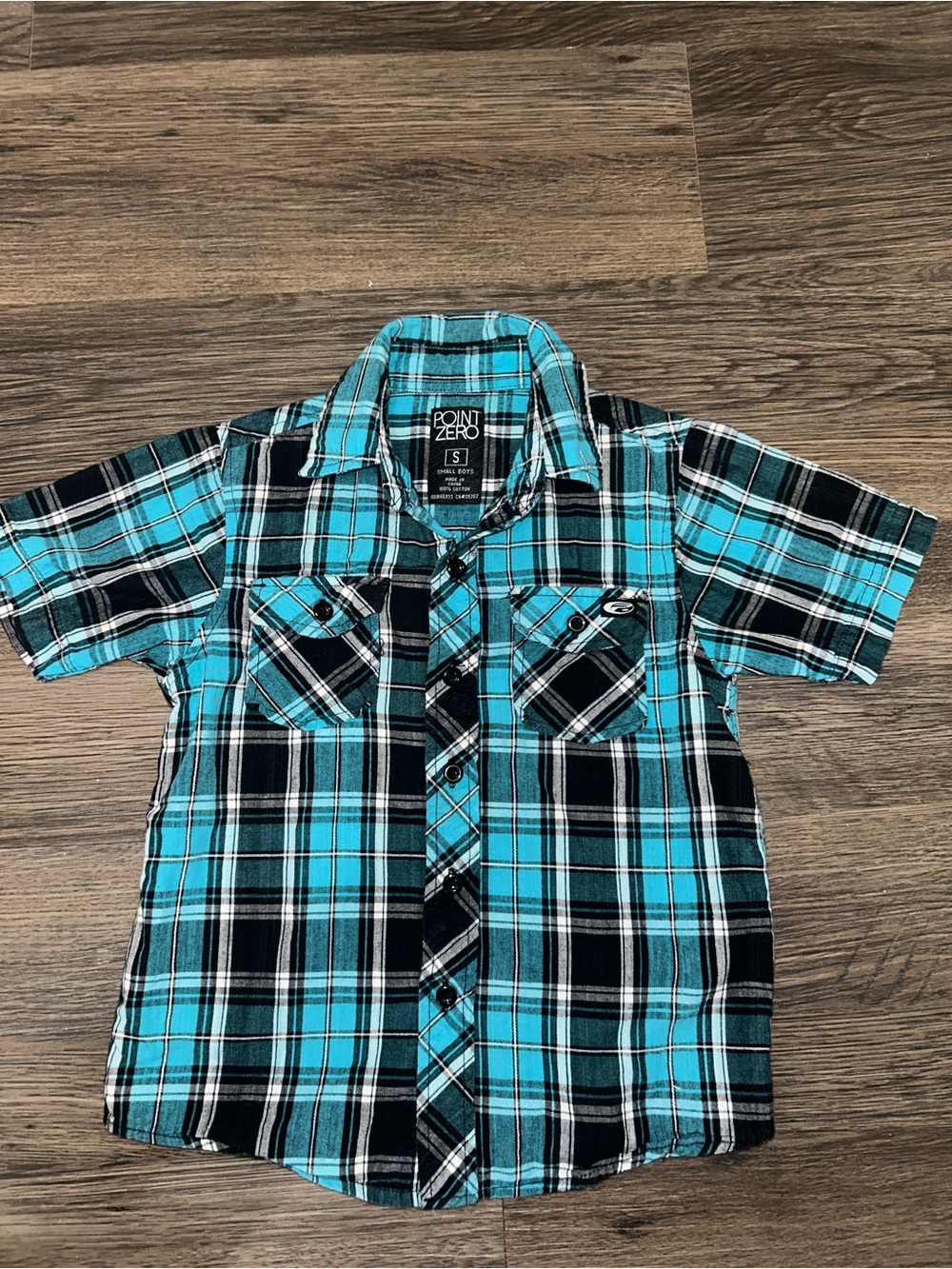 3/$12 Point Zero Boys Short Sleeved Button Down Blue Plaid Shirt Size Small